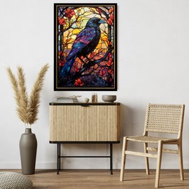Stained Glass Crow Jigsaw Puzzle 1000 Pieces for Adults - Bird Puzzle Gift for Raven Lovers - 1000pc Vertical Puzzles (50x70cm / 19.685"x27.559")