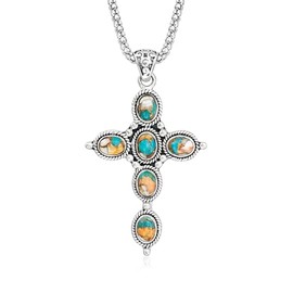 Ross-Simons Turquoise Cross Pendant Necklace in Sterling Silver. 18 inches