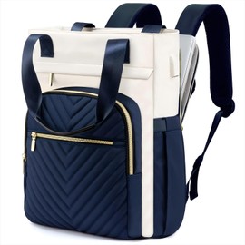 15.6 inch Laptop Backpack Women Quilted Carry On Backpack Navy Blue Travel Backpack Knapsack with Multiple Compartments (navy1)