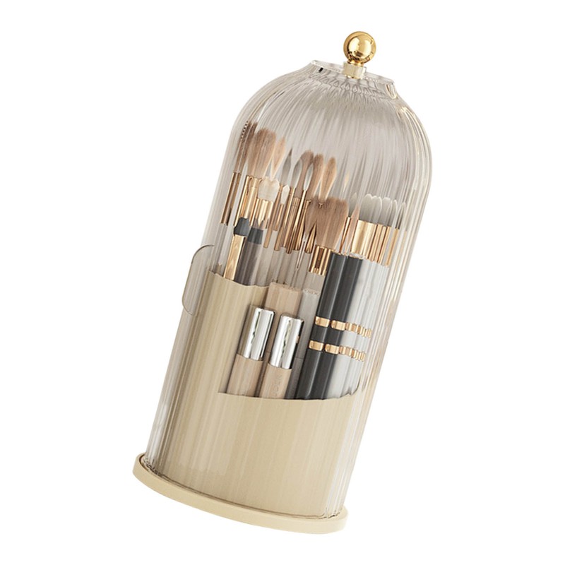 Cosmetic Storage Holder Box Transparent Rotating Sliding Door Makeup Brush