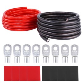 SUNNAREPOON 2/0 AWG Battery Cable (12 Feet Black, 12 Feet Red) - 2/0 Gauge CCA Welding Wire with SC Connector Lugs & 3:1 Heat Shrink Tubes for Solar, Car, RV, Accumulator