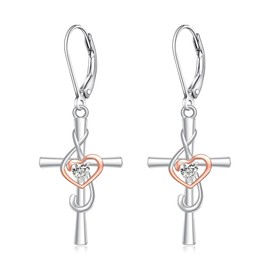 Music Note Earrings for Women Sterling Silver Music Cross Earrings Musical Cross Jewelry Gifts for Lovers