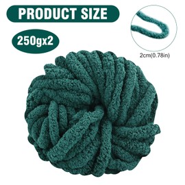Chunky Wool Yarn 250g × 2, Knitting Wool Yarn Coarse Yarn Knitting Yarn for Crochet, 2cm Soft Chunky Yarn for Yarn Projects Making Bags Hats Blankets Pillow Cushion Cat Bed (Dark Green)