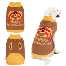 YUEPET Thanksgiving Dog Sweater with Turkey Pattern, Classic Knit Pullover Dog Clothes with Leash Hole Suitable for Medium Dogs (SM)