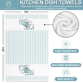 JarThenaAMCS Fall Kitchen Dish Towel 18 x 28 Inch Dusty Blue Stripe Pumpkin Leaves Dishcloth Hand Drying Tea Towel for Autumn Harvest Kitchen Cooking Baking Bathroom, 2Pcs