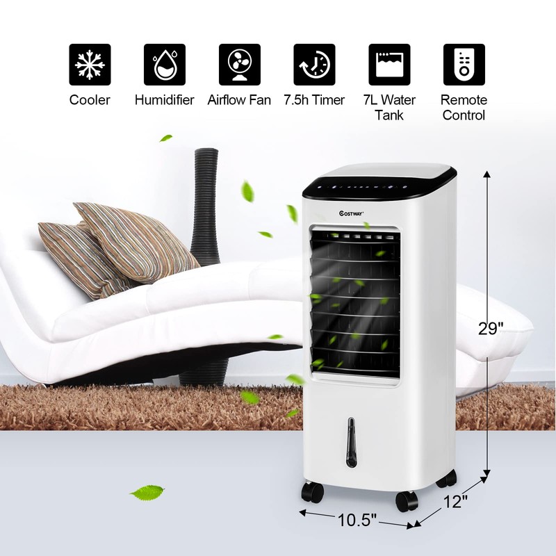 COSTWAY Portable Evaporative Air Cooler for Room, Remote Control, 3-Mode,
