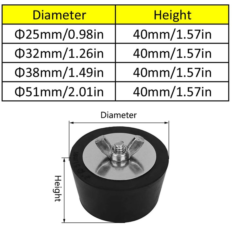 4 Size Pool Winterizing Plugs, 25mm+32mm+38mm+51mm Rubber Pool Plug Inlet