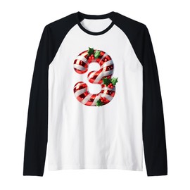 Candy Cane 3 Holly Berries Christmas Raglan Baseball Tee
