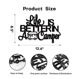 Rajukit Life Is Better in a camper Camping Wall Decor Rustic Wooden Camper Sign Farmhouse Wood Sign Rv Decorations, 12.6 x 8.5 Inches, Black