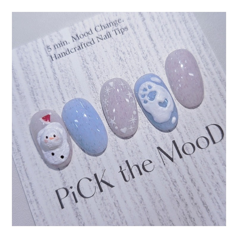 Melting Fluffy Snowman Handmade Nail Tips Winter Snowman Nails -