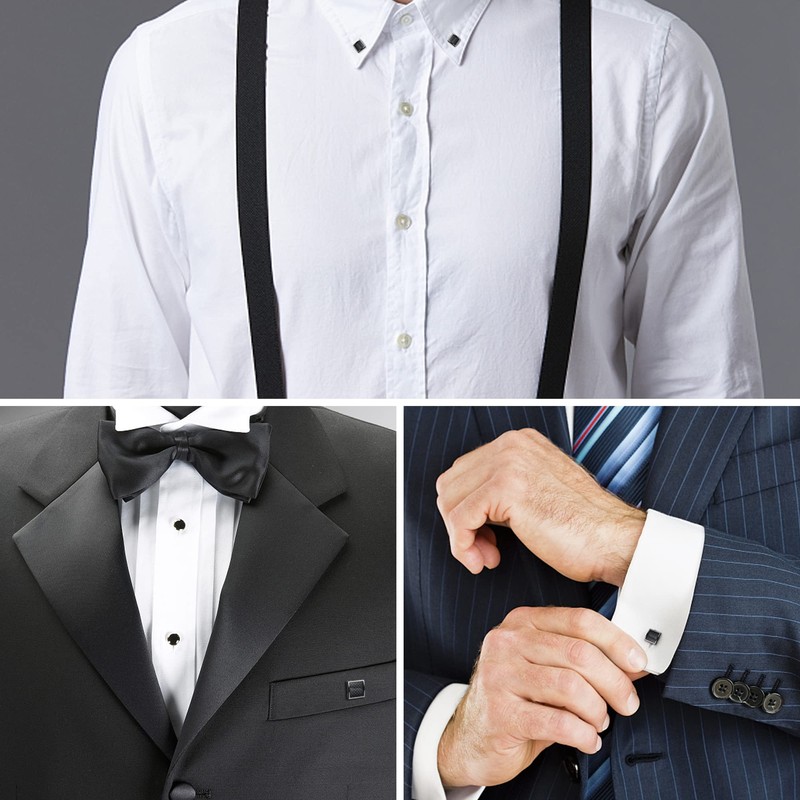 LOYALLOOK 8pcs Mens Carbon Fiber Cufflinks and Shirt Studs Set