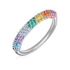GLANZSTÜCKE MÜNCHEN Women's Ring Made of 925 Sterling Silver with Colourful Zirconia – Band Ring with Coloured Stones Silver Ring Multicoloured, 60, Silver, No Gemstone