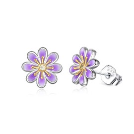 Sterling Silver Small Purple Daisy Flower Stud Earrings Jewellery Studs Gifts for women Girls