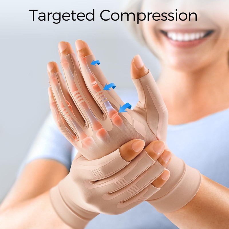 FREETOO Support Arthritis Gloves Women Men, Fingerless Compression Gloves with
