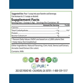 PURE® Colostrum - Bovine sourced Superfood. Supports Immune & Digestive Health (171g, 90 Servings) Orange Blast Flavor!