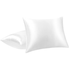 PiccoCasa Satin Pillowcase, Cool Envelope Style Pillowcase, Rayon, Cool to Touch, 2 Piece Set, Soft Like Silk, Double Sided Pillow Cover, Solid, Odor Resistant, White 50 x 75 cm