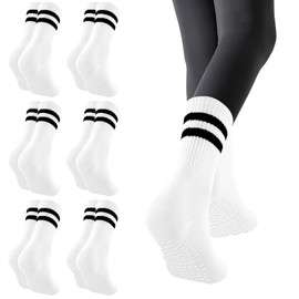 JDGFH 6 Pairs Yoga Socks, Stopper Socks, Yoga Socks, Women's White Cylinder Yoga Pilates Socks, Women's 36-42, Non-Slip Socks for Pilates, Barre, Ballet, Dance, Trampoline