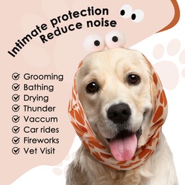 SAWMONG Dog Calming Hoodie with Ear Covers for Noise, Fireworks & Anxiety Relief, No Shake Ear Wraps, Dog Ear Muffs & Protector, Pet Grooming and Force Drying, Giraffe, Small