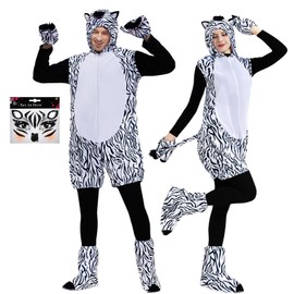 JONRRYIN Zebra Costume, Jungle Costume Unisex Adult with Ears and Tail, Animal Costume Adults, Animal Onesie Animal Costume Fancy Dress Costumes for Cosplay Parties Carnival (S)