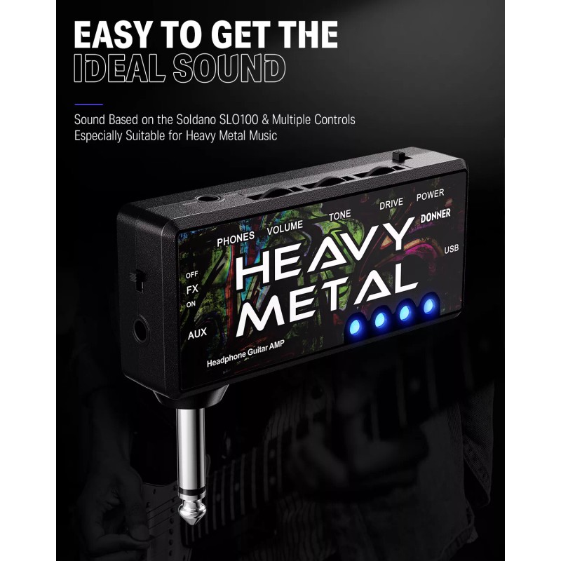 Donner Heavy Metal Guitar Headphone Amplifier USB Rechargeable Mini Pocket