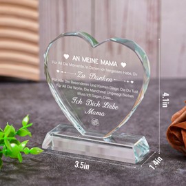 Cutywood Geschenke für Mama, Geburtstagsgeschenk für Mama von Tochter Sohn, Herzförmiges Kristall Plakette Muttertagsgeschenk für Mama, Muttertag Valentinstag Weihnachten, Heimat Dekoration
