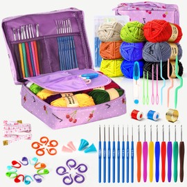 Tejido Crochet Kit, 63PCS Kit de Ganchillo para Principiantes,Viene con Ganchillo, Hilo,Accesorios para Tejer y Bolsa de Almacenamiento,Adecuado para Niños,Adultos y Mayor