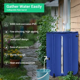FAMIROSA 50 Gallon / 200L Collapsible Rain Barrel, Foldable PVC Rain Barrels to Collect Rainwater from Gutter, Portable Water Storage Tank Container with Hose Spigot, Water Catcher Collector Blue