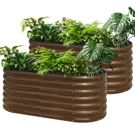 SnugNiture Galvanized Steel Raised Garden Bed, 4x2x2 ft, Outdoor Oval Deep Root Planter Box for Growing Vegetables, Flowers and Fruits