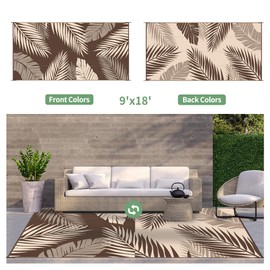 GENIMO Outdoor Rug 9' x 18' Waterproof for Patios Clearance, Reversible Outdoor Plastic Straw Camping Rug Carpet, Large Area Rugs Mats for RV, Camper, Deck, Balcony, Porch, Beach, Coffee&Beige