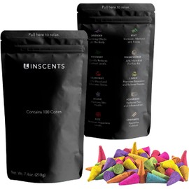 Inscents Waterfall® Essential Relaxing Backflow Incense Cones-100% Natural Scents-100 Pack -Enhance Meditation and Mindfulness | includes Rose, Lavender, Mint, Lemongrass and More