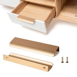 SPDYCESS Pack of 10 Cabinet Handles, Hidden Furniture Handles, Aluminium Alloy Cabinet Pull Handles, Wardrobe Kitchen Drawer Knobs with Screws, Copper Gold (128 mm)