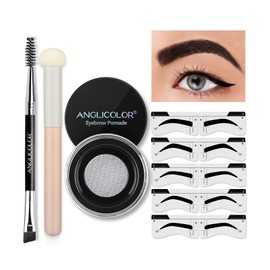 Eyebrow Stamp Stencil, Pack of 5 Eyebrow Stencils, Double-Sided Brush and Sponge Applicators, Long-Lasting and Highly Pigmented Formula for Eyebrow Makeup (06)
