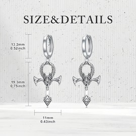 PROESS Ankh Cross Earrings 925 Sterling Silver Anubis Hoop Earrings Egyptian Jewellery Christian Gifts for Men Women, Sterling Silver