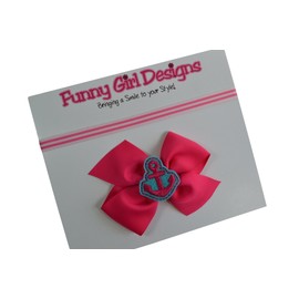Girls Nautical Anchor Pinwheel Hair Bow SET (Alligator Clip, Shocking Pink & Turquoise)