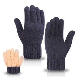 BSLVWG Men's Winter Touchscreen Gloves, Thick Fleece Lined, Warm Knitted Non-Slip Elastic Cuff, Knitted Winter Thermal Gloves, for Running, Skiing, Hiking, Driving, Cycling (Navy)