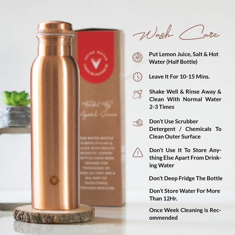 VedVision Copper Water Bottle - 32 Oz Copper Bottle Plain
