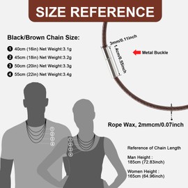 ZHXGO Pack of 8 Black/Brown Braided Faux Leather Necklaces, 2 mm Wide Black Braided Leather Chain with Copper Clasp, 40/45/50/55 cm Braided Leather Chain Leather Cord for Men and Women, No, No