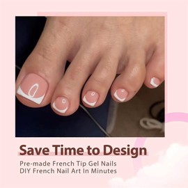 French False Toenail Set - 120PCS Square Toe Nail Press on Nail Kit - 10 Sizes Full Cover Glue On Fake Toe Nails - Stick on Toenails for Women French Nail Art Manicure