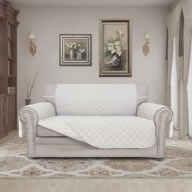 Easy-Going Reversible Loveseat Couch Cover for 2 Cushion Couch Sofa Cover for Dogs Water Resistant Furniture Protector with Foam Sticks Elastic Straps for Pet (Loveseat, Ivory/Ivory)