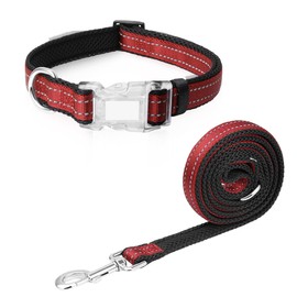 Pawhuggies Reflective Dog Collar and Leash Set for Small Dogs, 4 FT/5 FT Dog Leash, Handle with an O-ring, Adjustable Mesh Padded Small Dog Collar with Quick Release Buckle-Red