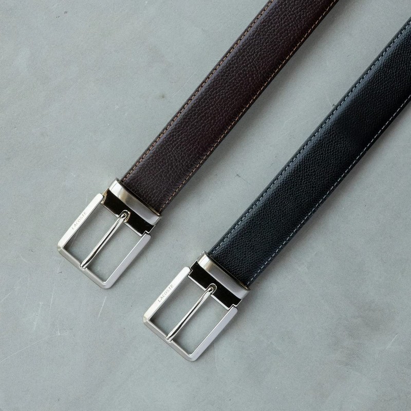 Lacoste 84660 Men's Genuine Leather Belt [01] Black, 01: Black