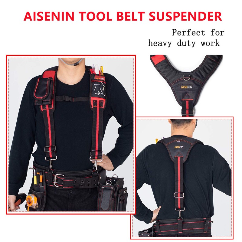 AISENIN Tool Belt Suspenders Construction Work Suspenders with Magnet Pocket,