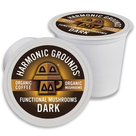 Harmonic Grounds Organic Mushroom Coffee Pods - Dark Roast Coffee with Lion's Mane, Reishi, Chaga, Cordyceps & Turkey Tail - Compatible with Keurig K-Cup Brewers - 34 Count