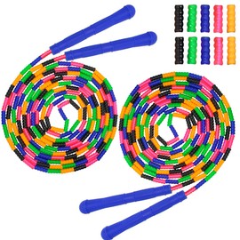 Coolrunner 16 FT Long Jump Rope(2 PACK), Double Dutch Jump Rope, Soft Beaded Skipping Rope for Kids Adults, Plastic Segmented Jump Rope, Long Enough for 4-5 Jumpers(Rainbow) (Style 1) (Green)