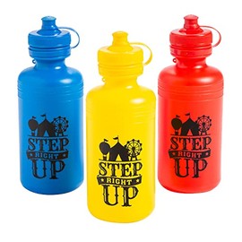 Fun Express 12 Pieces Carnival Silhouette Step Right Up Water Bottles, Holds 18 oz, BPA Free Plastic, Party Supplies, Multi-Color