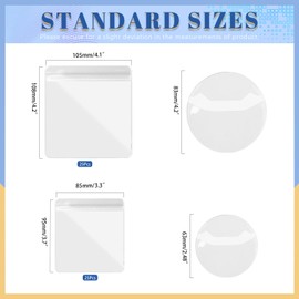Glarks 100pcs 6.3/8.3/8.5/10.5cm Wide Square and Round Zipper Lock Clear Plastic Bags Set, 4 Sizes Clear Plastic Reclosable Zip Bag, Poly Zipper Lock Bag for Jewelry, Bead, Small Parts Storage