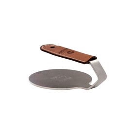 Kockums Jernverk Smash Burger Press with Leather Handle - Smashburger Press 660 g Diameter 14 cm - Swedish Stainless Steel - No Sharp Edges - PFAS-Free