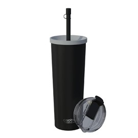 asobu Ocean Stainless Steel Tumbler with Flexible Straw Lid | Insulated Water Bottle for Ice Coffee, Cold Brew | Flip Open Lid for Hot Tea and Coffee | Reusable Travel Cup 27 Ounce (Black)