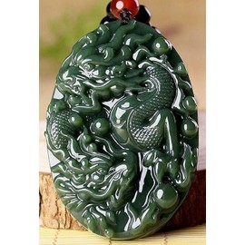 China Natural Hetian Green Jade Nephrite Carved Fengshui Zodiac Dragon Beast Pendant Amulet (Double Dragon)