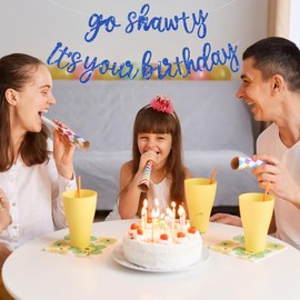 Go Shawty It’s Your Birthday Banner, 10 Feet Rap Theme Birthday Party Supplies Garland Decorations, Reusable Glitter Happy Celebration Party Supplies Backdrop Banners (Blue)
